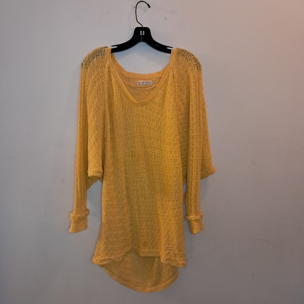 Free People Sweater Tunic Women's Small S Yellow Open Knit Oversized Boho Loose